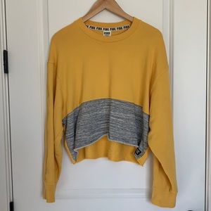 Victoria’s Secret Pink Sweatshirt Snap Sleeves Boyfriend Crop Yellow/Gray L
